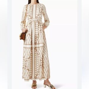 Tory Burch Cream Maxi Dress with Brown Chain-Print
